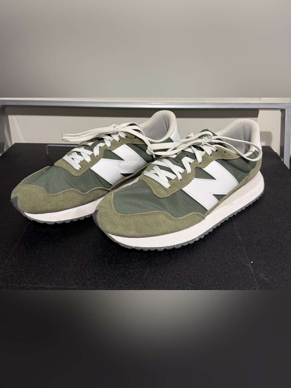 Men's New Balance 237 Olive Green Retro Runner Sneakers with White Accents